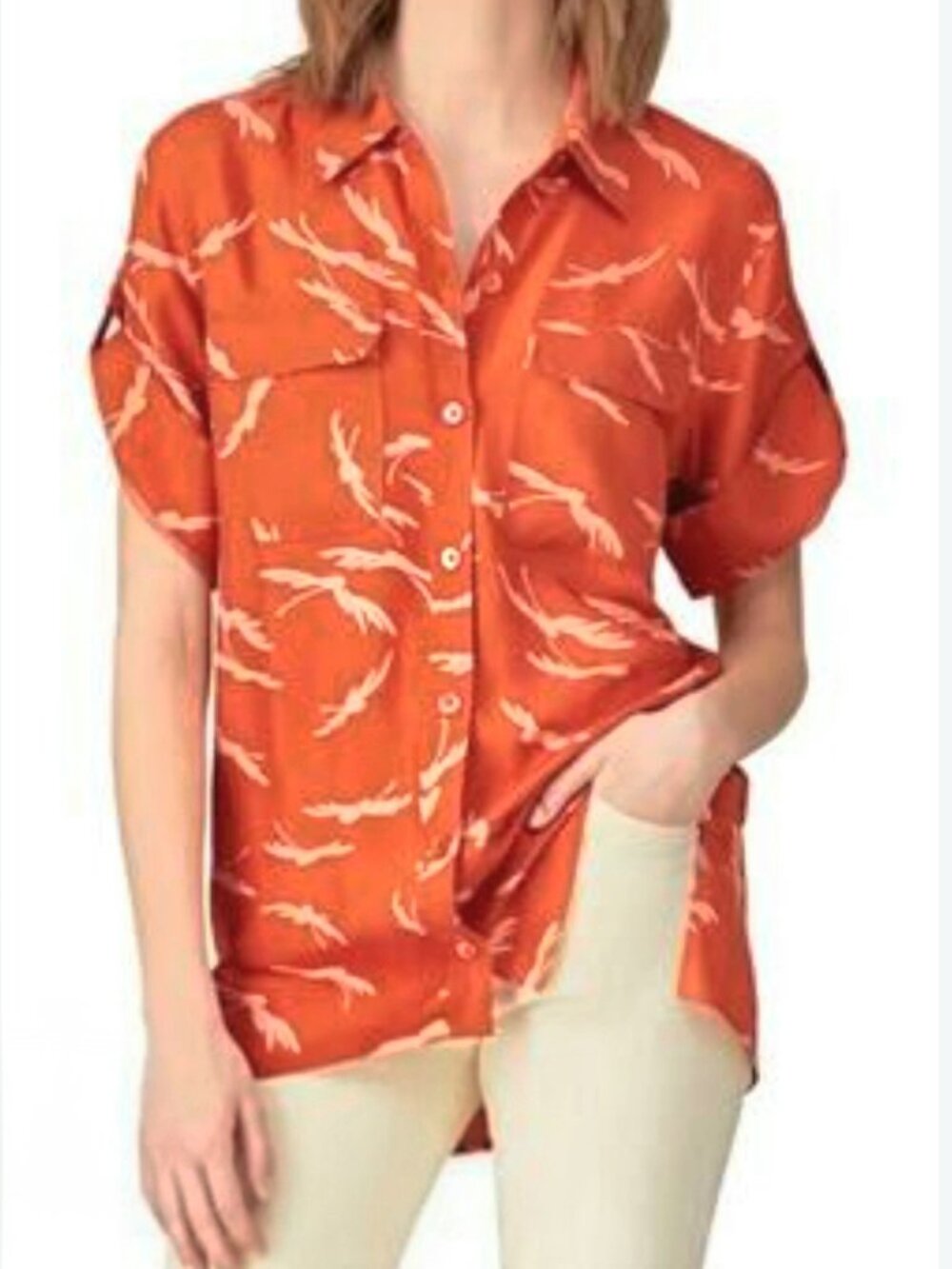 Equipment Marilau Orange Button-Down Shirt with Peach Print